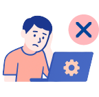 パソコンを見て悩んでいるイラスト