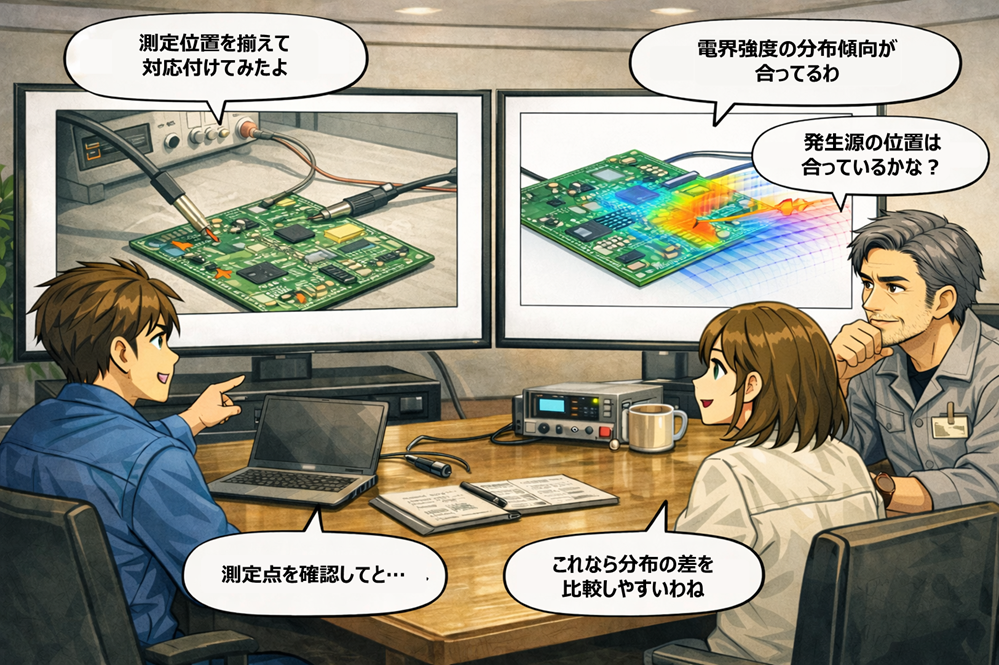 測定位置とシミュレーション分布の対応付けイメージ図